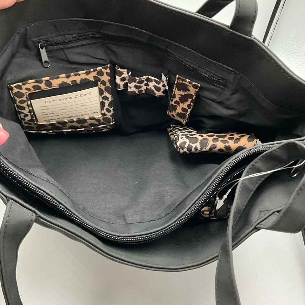 Black Tote Bag -Inside 3 Pockets, Glasses, Pencils, Make up & Card Holder